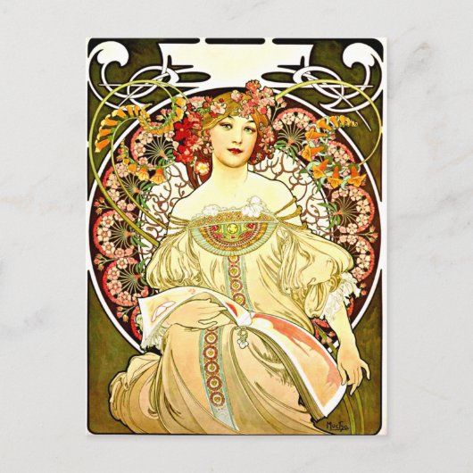 Reverie, Kunstmalerei von Alfons Mucha Postkarte (Vorderseite)