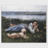 Reverie (Mädchen, die mit ihrem Hund auf der Gras Geschenkpapier (Flach)