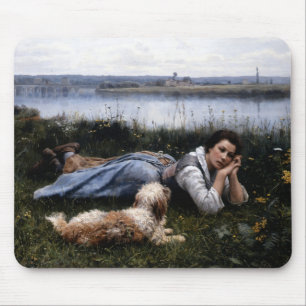 Reverie (Mädchen, die mit ihrem Hund auf der Gras  Mousepad