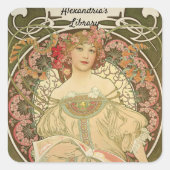 Reverie von Alphonse Mucha Quadratischer Aufkleber (Vorderseite)
