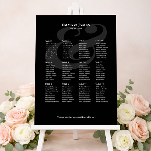 REVERSE Black Und-Zeichen-Hochzeit | 12 Sitzplan Poster