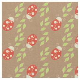 Reverse Ladybugs & Blätter auf braunem Papiermuste Stoff