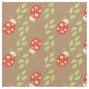 Reverse Ladybugs & Blätter auf braunem Papiermuste Stoff