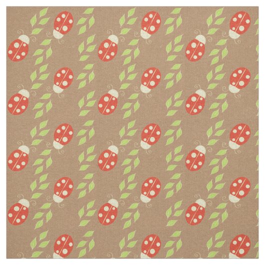 Reverse Ladybugs & Blätter auf braunem Papiermuste Stoff (Muster)