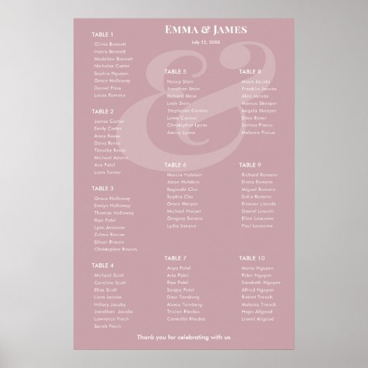 REVERSE Mauve-Et-Zeichen-Hochzeit | Sitzordnung fü Poster (Vorne)
