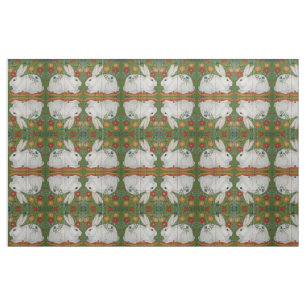 Reverse White Kanbit Green Floral Folk Art Stoff