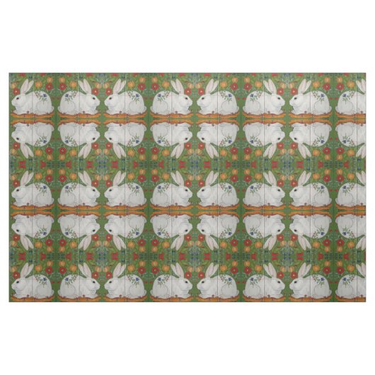 Reverse White Kanbit Green Floral Folk Art Stoff (Fat Quarter (45,7 x 55,9 cm))