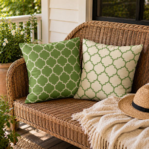 Reversible Forelle Fern Green Ivoro Boho Gitter Kissen