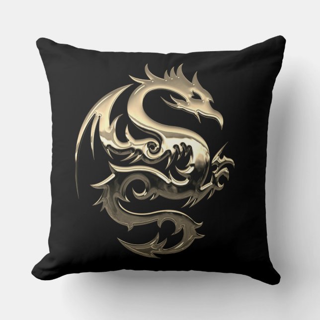 Reversible Gold Metallic Dragon Kissen (Vorderseite)