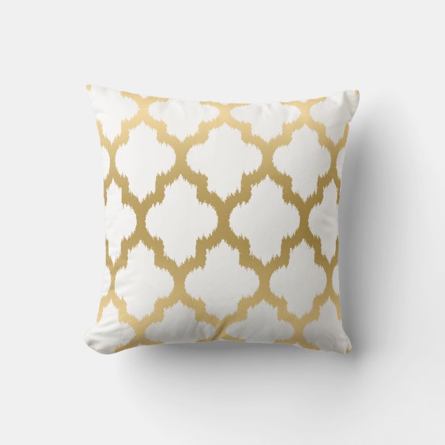 Reversible Gold & White Quatrefolie Modernes Muste Kissen (Vorderseite)