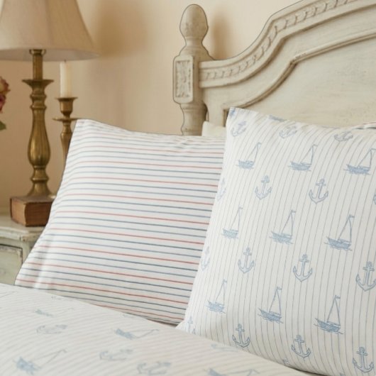 Reversible Nautical Sailboat Striped Pillowcases Kissenbezug
