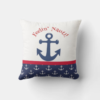 Reversible Navy Blue & White Nautical Anchor Kissen