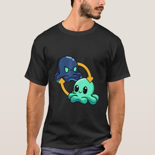 Reversible Octopus Emotional Switch Leisure T-Shirt (Vorderseite)