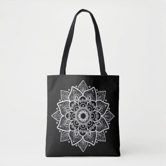 Reversible Schwarz-Weiß-Flora Mandala Tasche (Vorderseite)