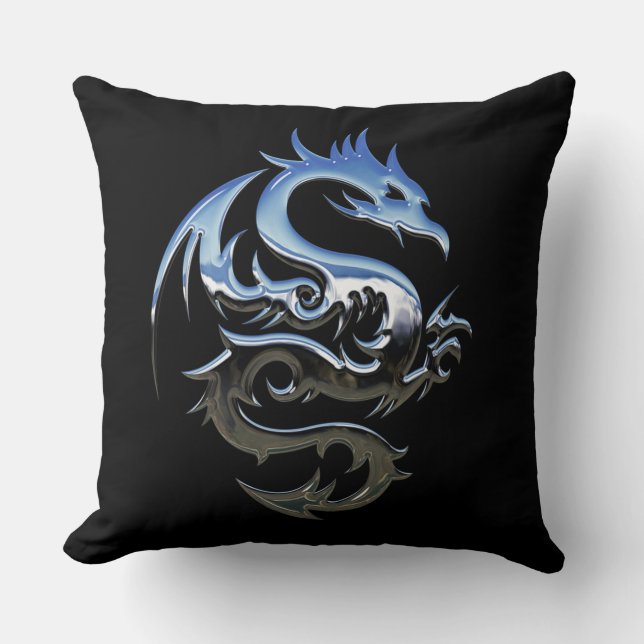 Reversible Silver Metallic Dragon Kissen (Vorderseite)