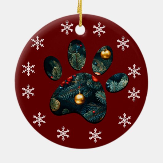 Reversible Snow Holiday Weihnachtsbaum Paw Keramik Ornament (Hinten)
