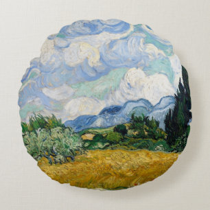 Reversible Van Gogh Weizenfeld mit Zypressen Rundes Kissen