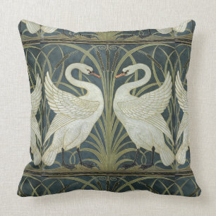 Reversible Vintage Walter Crane Swan Rush und Iris Kissen