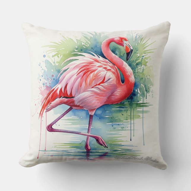 Reversible Watercolor Flamingo Pillow (2 Designs) Kissen (Vorderseite)
