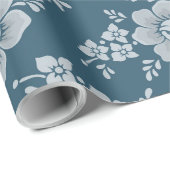 Reversible weiße Blume Folialblau Hintergrund Geschenkpapier (Rolleneckpunkt)