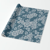 Reversible weiße Blume Folialblau Hintergrund Geschenkpapier (Ungerollt)