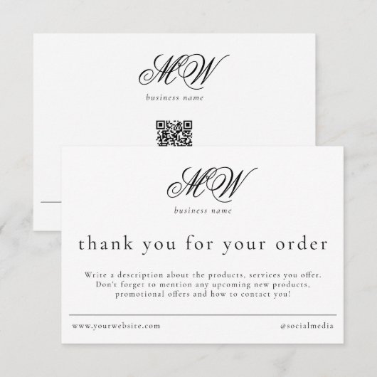 Review Order Packaging Insert Script Monogram Dankeskarte (Vorne/Hinten)