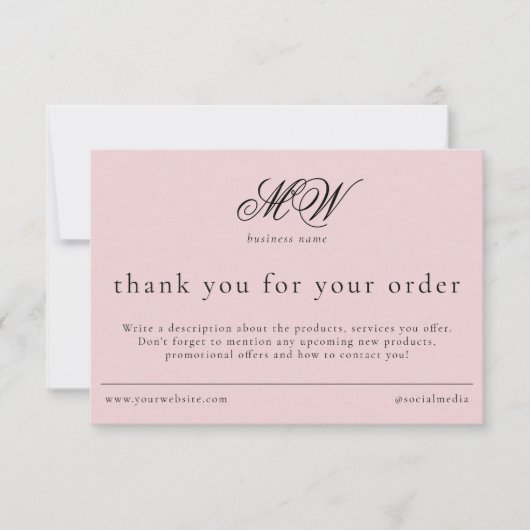 Review Order Packaging Insert Script Monogram Pink Dankeskarte (Vorderseite)