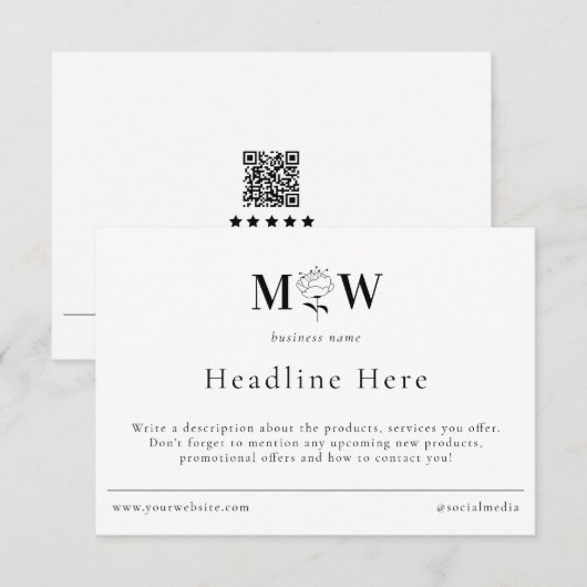 Review Thank Packaging Insert Floral Monogram Info Dankeskarte (Vorne/Hinten)