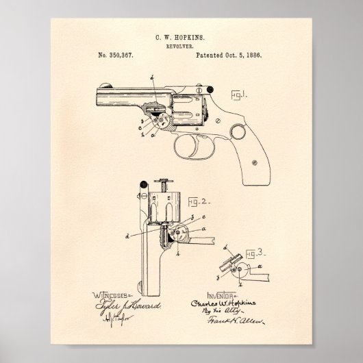 Revolver 1886 Patent Art Old Peper Poster (Vorne)