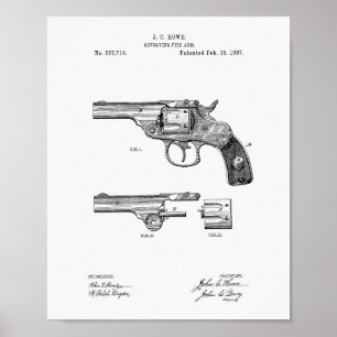 Revolver 1887 Patent Kunst Weißpapier Poster