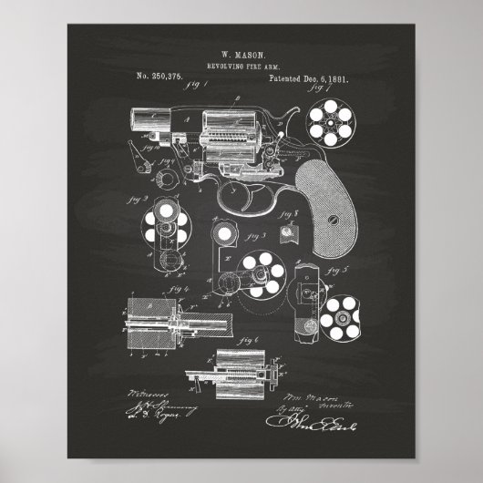 Revolving Fire Arm 1881 Patent Art - Chalkboard Poster (Vorne)