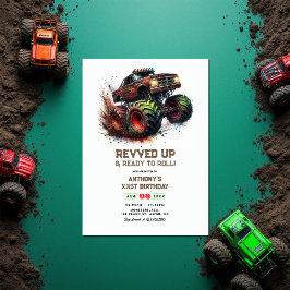 "Revved Up & Ready to Roll" Monster Truck Geburtst Einladung