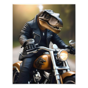 **"Revved Up Rex: T-Rex in Leathers on a Motorbike Fotodruck