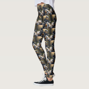 **"Revved Up Rex: T-Rex in Leathers on a Motorbike Leggings