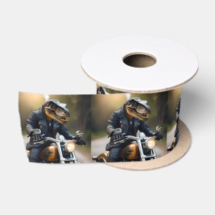 **"Revved Up Rex: T-Rex in Leathers on a Motorbike Satinband