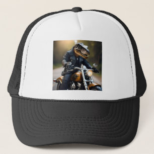 **"Revved Up Rex: T-Rex in Leathers on a Motorbike Truckerkappe