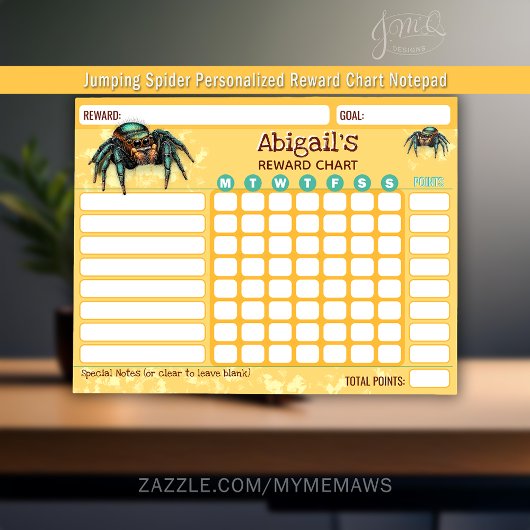 Reward Chart Jumping Spider Personalized Chores Notizblock