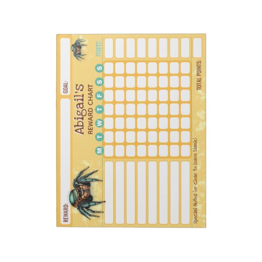 Reward Chart Jumping Spider Personalized Chores Notizblock (Rotiert)