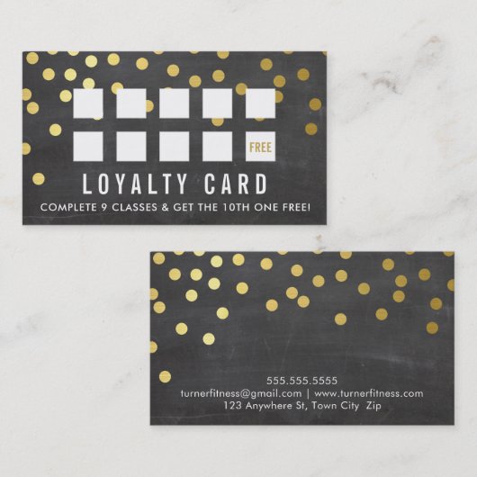 REWARD LOYALTY CARD Glam conetti Gold Kalkboard Treuekarte (Vorne/Hinten)