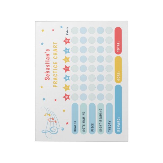 Rewards Chart Music Practice Stars farbenfroh Notizblock (Rotiert)