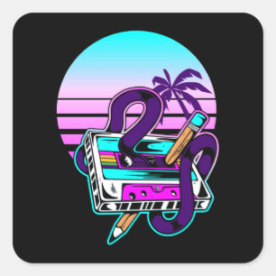 Rewind Cassette Music Pencil 80er 90s Quadratischer Aufkleber