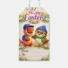 Rex and hoot happy Easter dinosaur and owl gift ta Geschenkanhänger