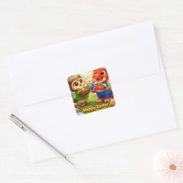 Rex and hoot happy Easter Square envelope seal Quadratischer Aufkleber