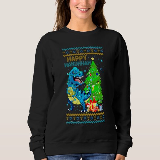 Rex Dinosaur Christmas Tree Happy Hanukkah Chanukk Sweatshirt (Vorderseite)