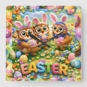rex hoot clock easter nursery gifts quadratische wanduhr (Vorderseite)