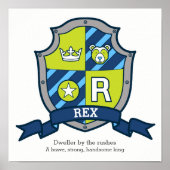 Rex Jungs Name bedeutet Bärenbrief R grünes Wappen Poster (Vorne)