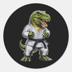 Rex Martial Arts Dinosaur Karate Judo Bjj Fighter Runder Aufkleber