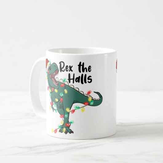Rex the Halls Dinosaur T-rex Weihnachten Kaffeetasse (Vorderseite Links)