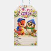 Rex und Eule frohe Ostern Dinosaurier und Eulenges Geschenkanhänger (Rückseite)
