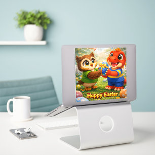 Rex und Eule frohe Ostern große Vinyl-Laptop-Aufkl Aufkleber